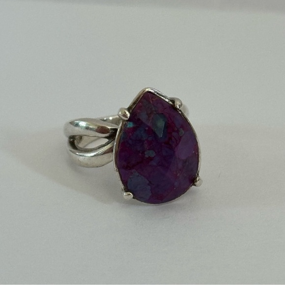 Sterling Silver BARSE Split Shank Ring Teardrop Pear Purple Stone - Picture 3 of 9